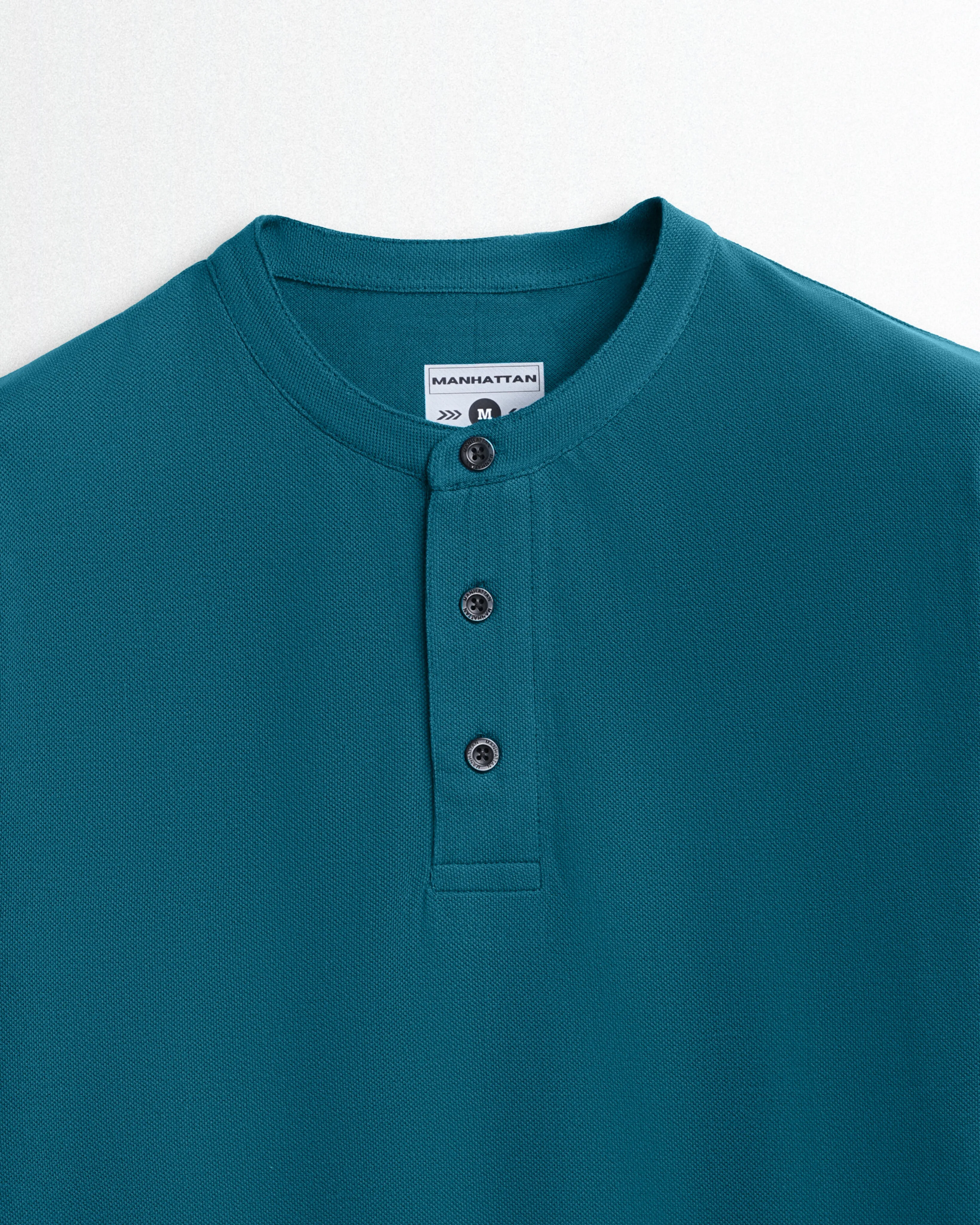 Pure Cotton Henley Without Pocket T Shirts (Teal Green)