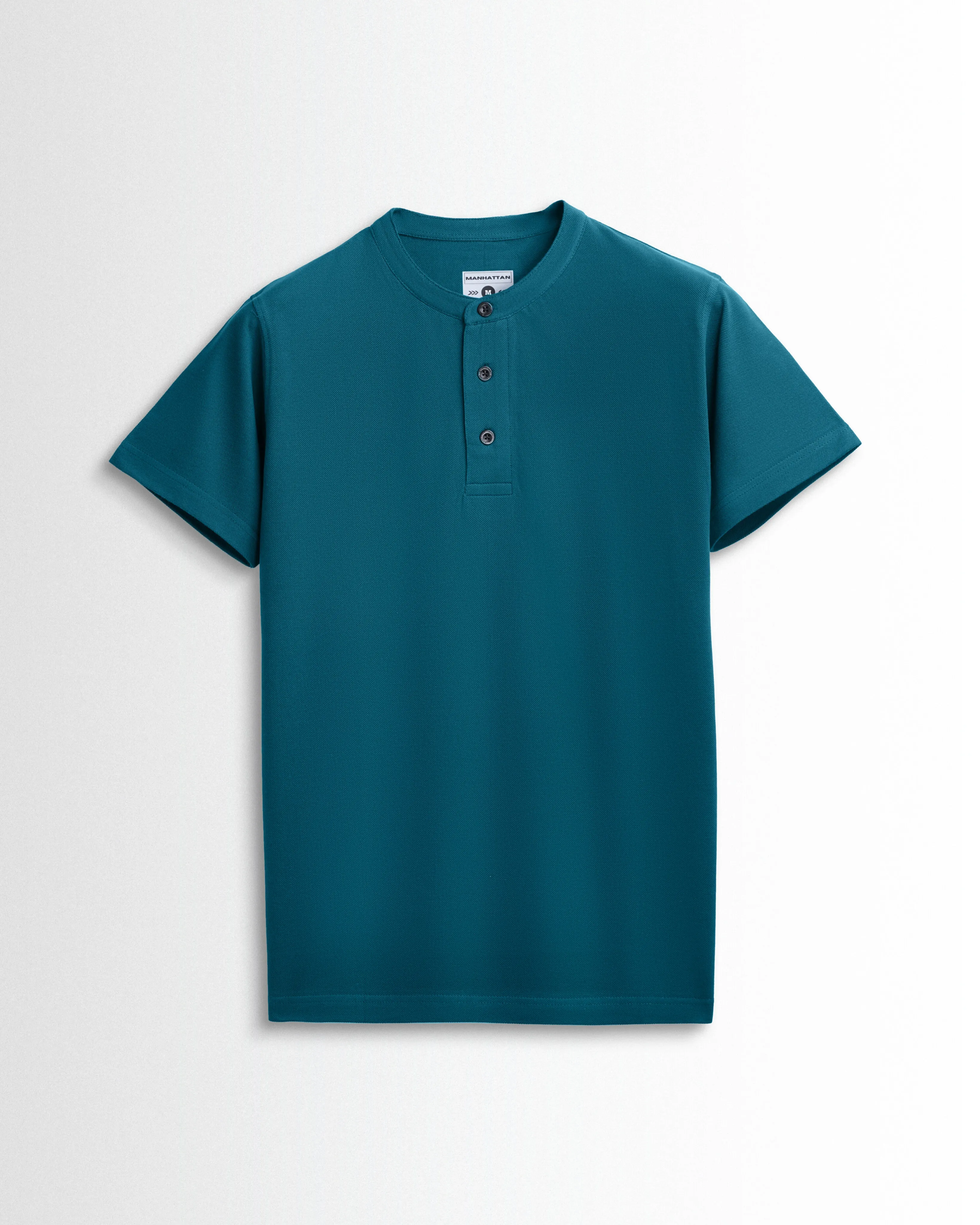 Pure Cotton Henley Without Pocket T Shirts (Teal Green)