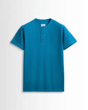 Pure Cotton Henley Without Pocket T Shirts (Turquoise Blue)