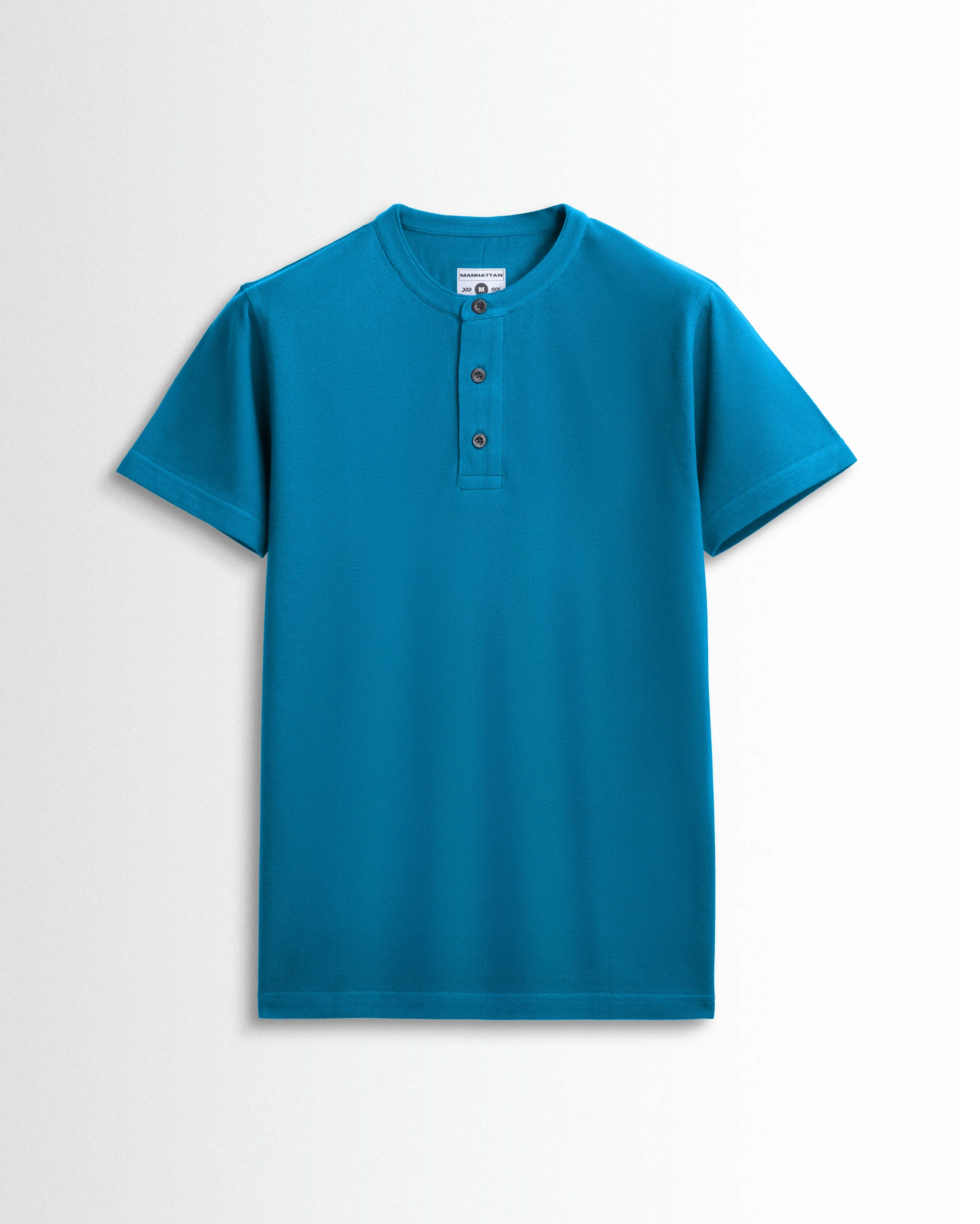 Pure Cotton Henley Without Pocket T Shirts (Turquoise Blue)