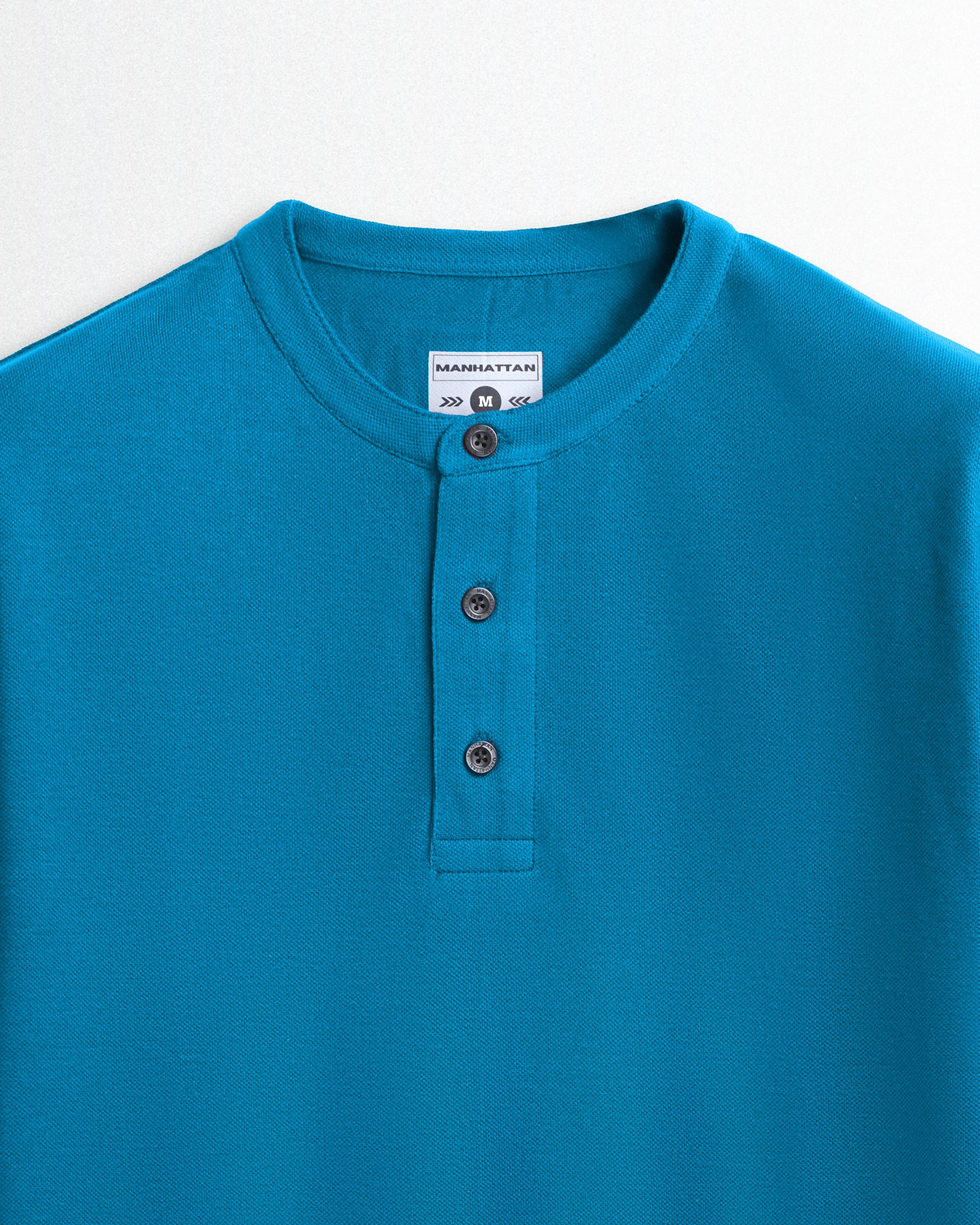 Pure Cotton Henley Without Pocket T Shirts (Turquoise Blue)