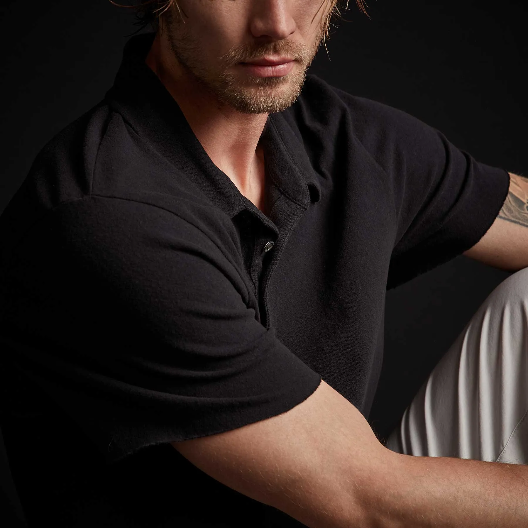 Recycled Brushed Jersey Polo - Black