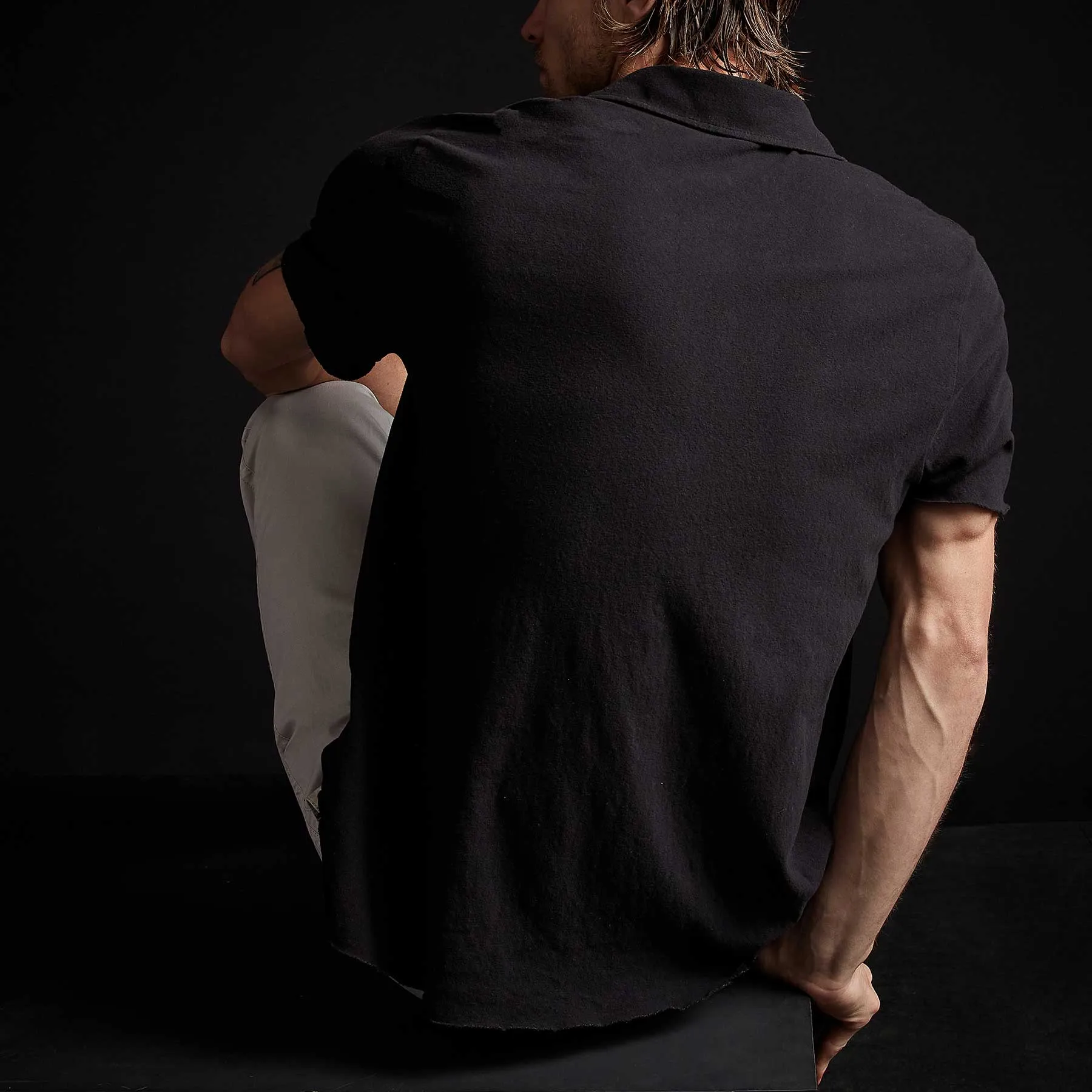 Recycled Brushed Jersey Polo - Black