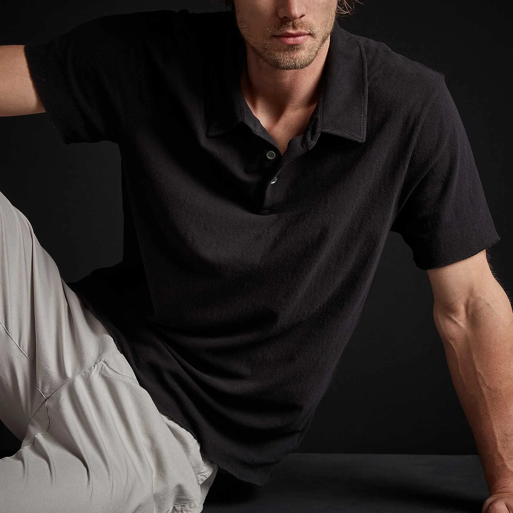 Recycled Brushed Jersey Polo - Black