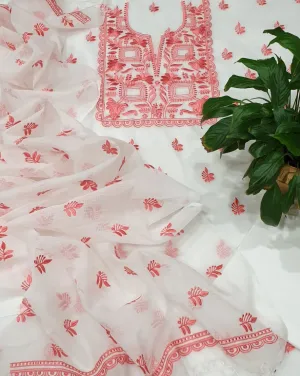 Red Kota Doriya Embroidery Work Suit