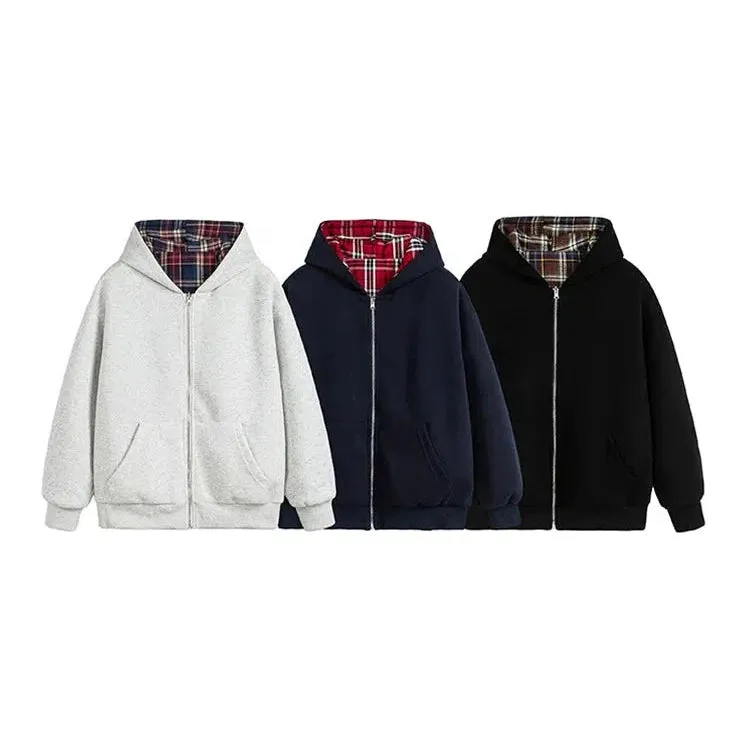 Reversible Plaid Hooded Jacket