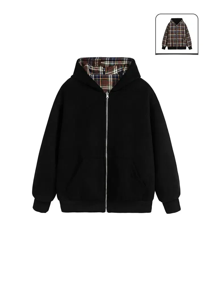 Reversible Plaid Hooded Jacket