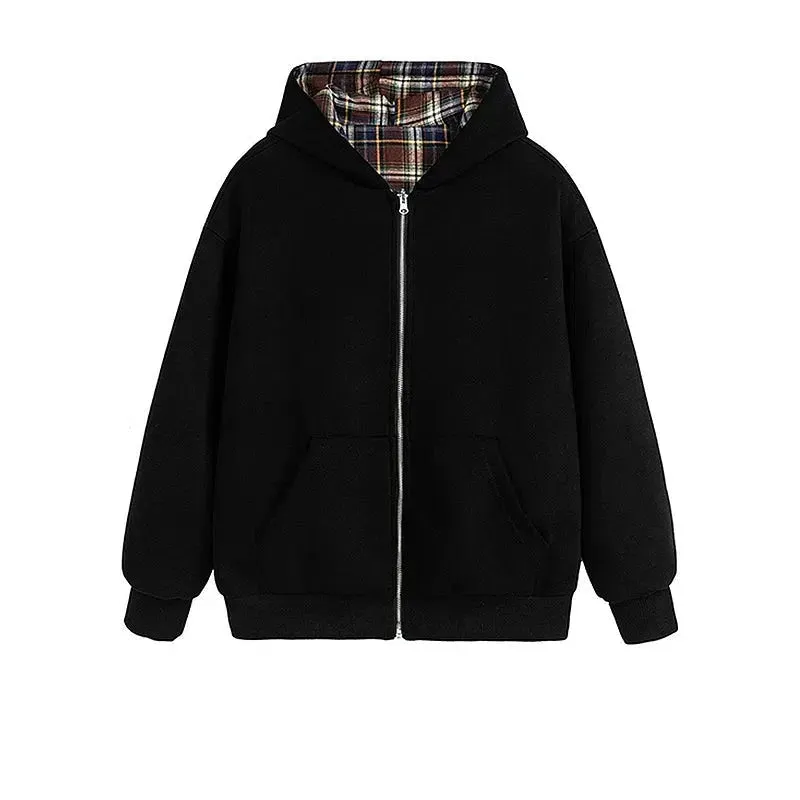 Reversible Plaid Hooded Jacket