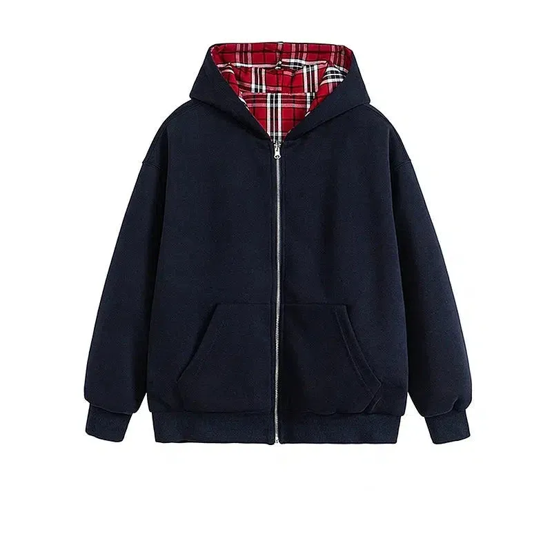 Reversible Plaid Hooded Jacket