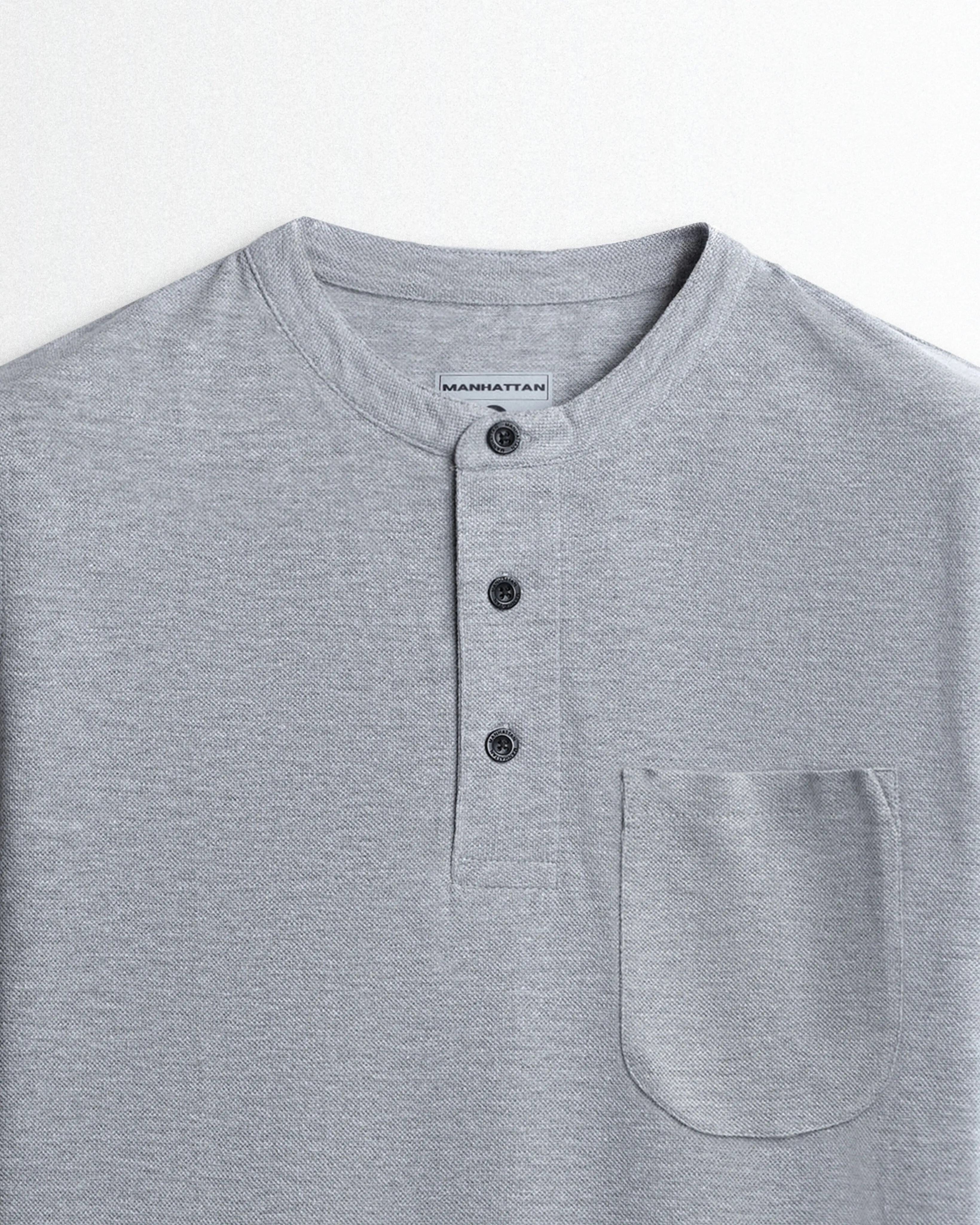 Rich in Cotton Henley Pocket T-shirts (Silver Grey)
