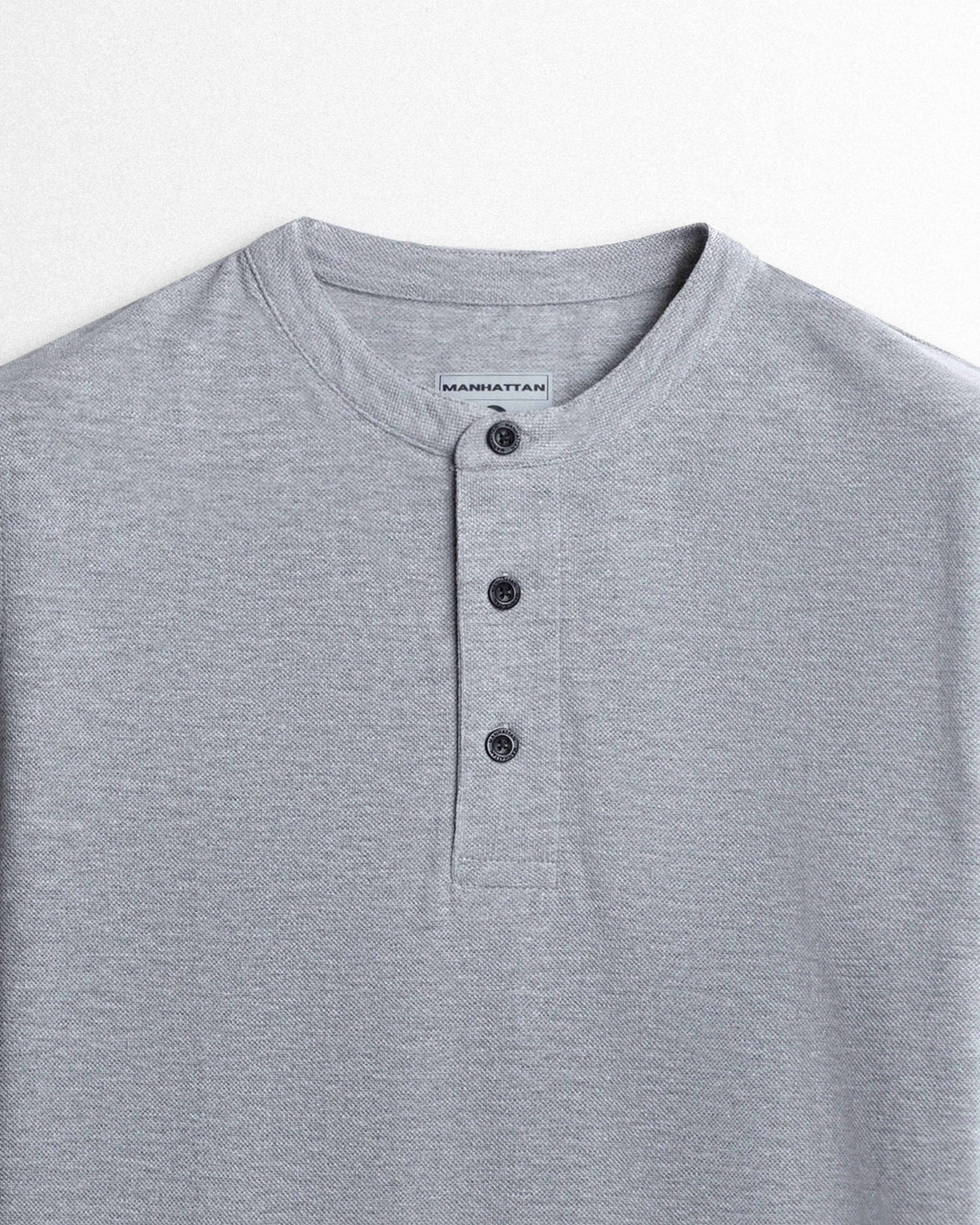 Rich in Cotton Henley Without Pocket T-shirts (Silver Grey)