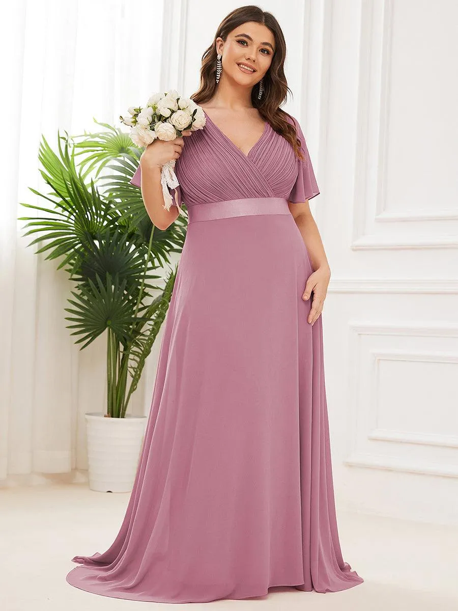 Robe de Soirée Grande Taille Empire avec Manches Flottantes