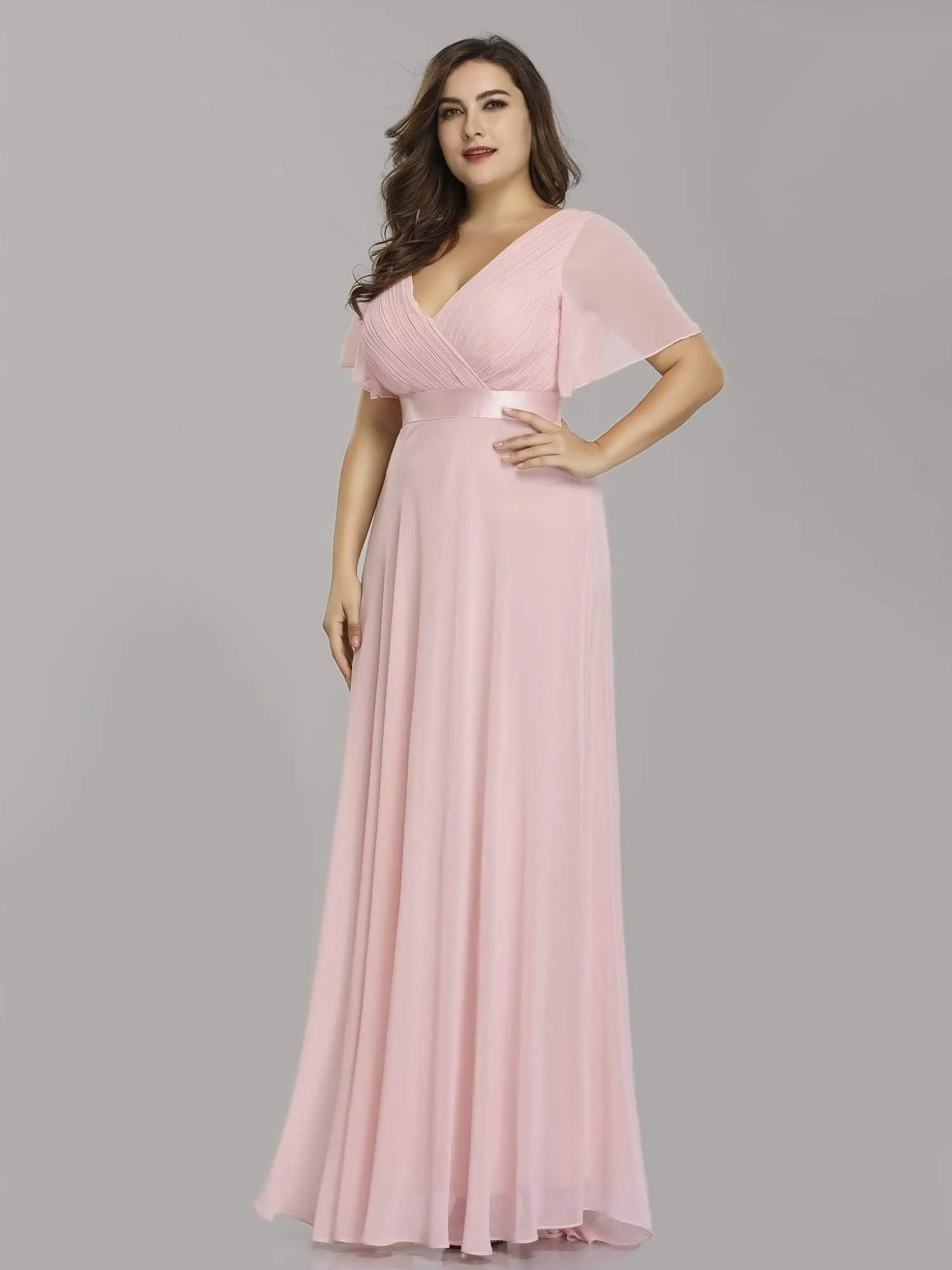 Robe de Soirée Grande Taille Empire avec Manches Flottantes