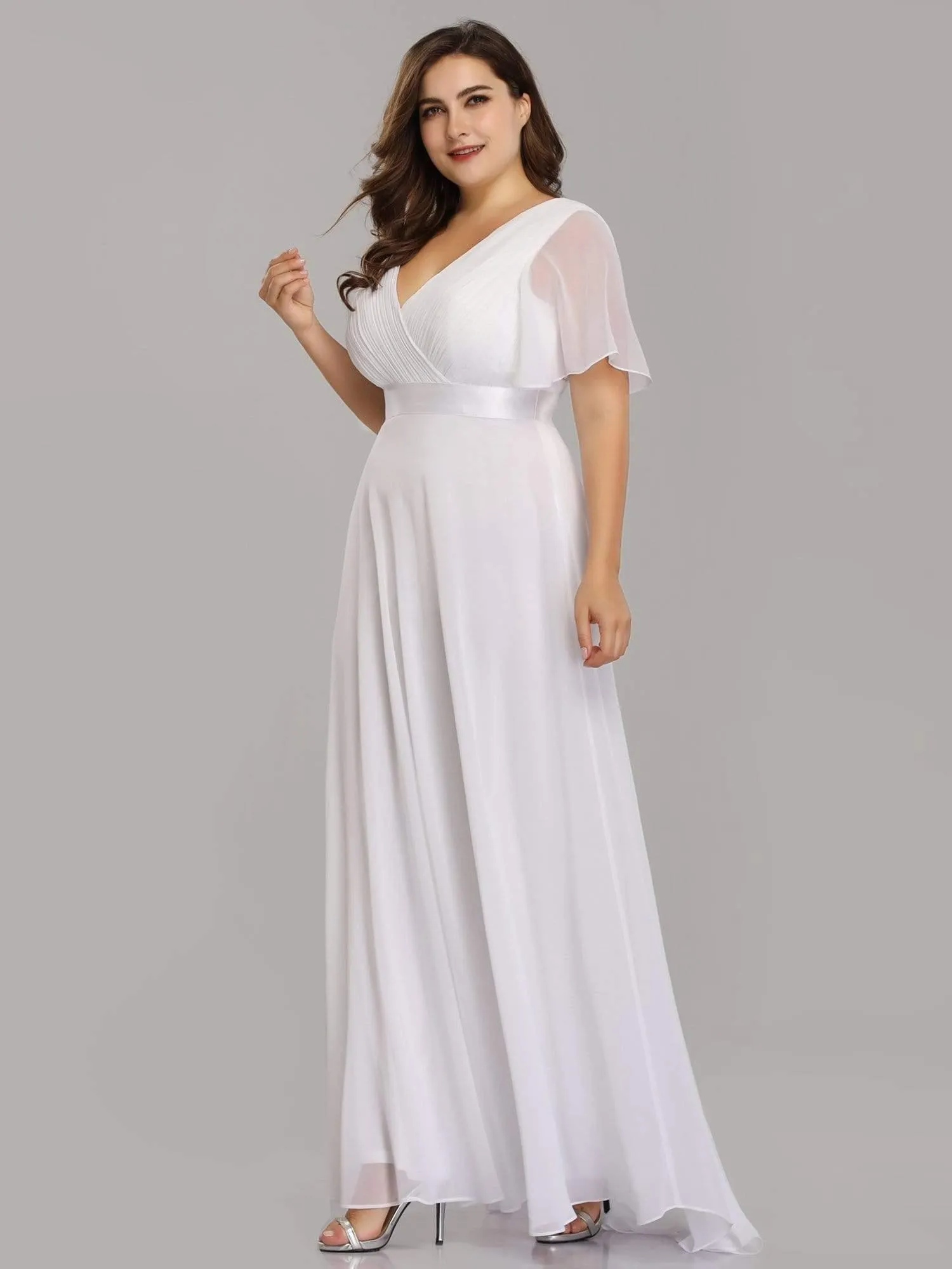 Robe de Soirée Grande Taille Empire avec Manches Flottantes