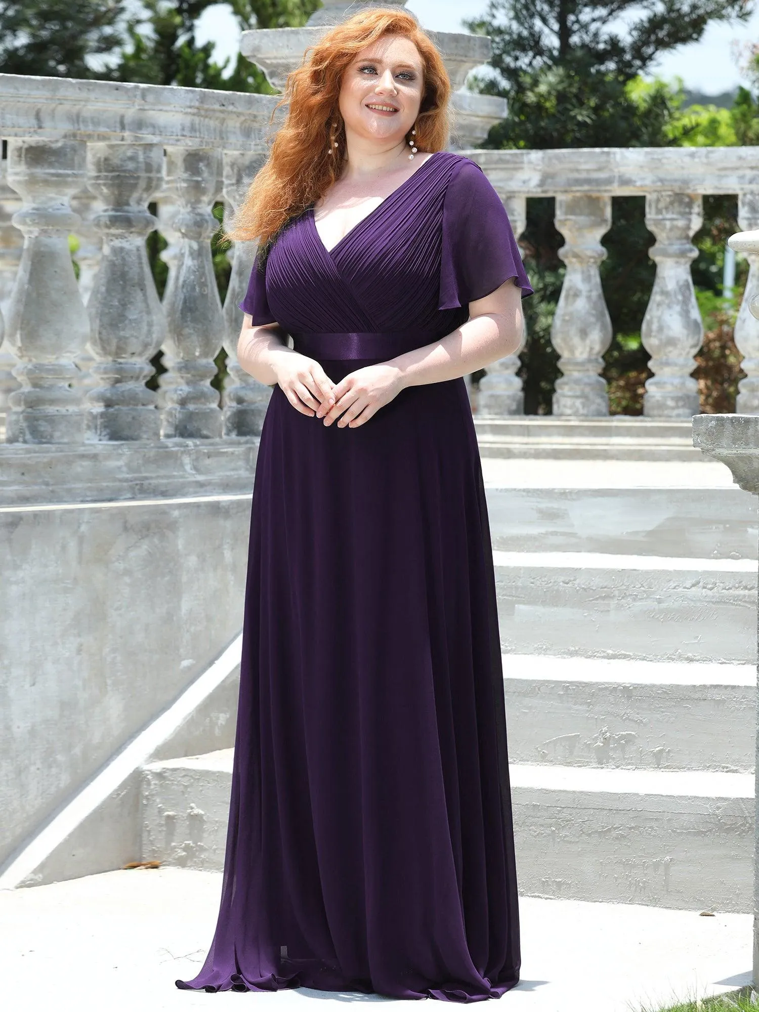Robe de Soirée Grande Taille Empire avec Manches Flottantes