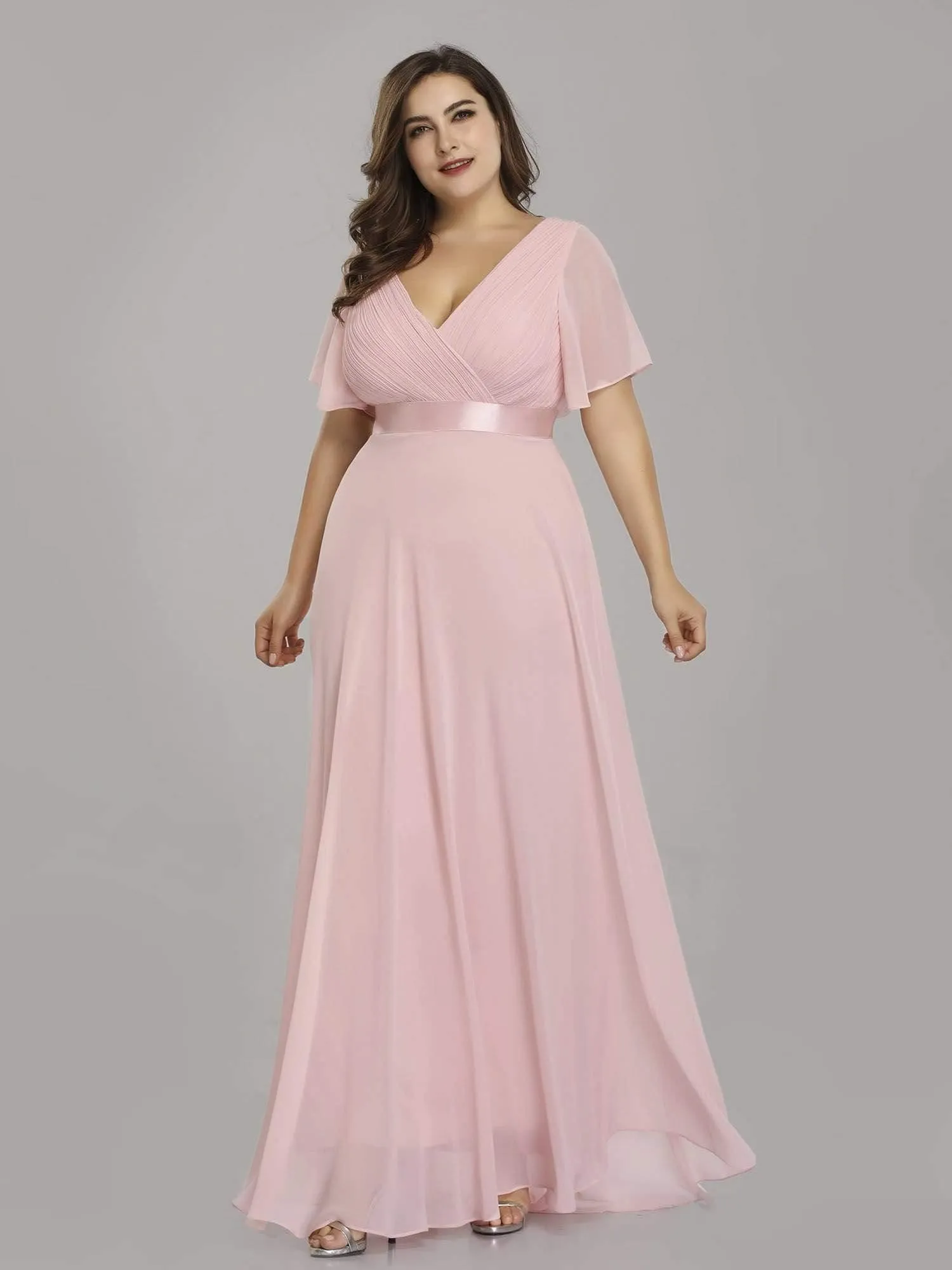 Robe de Soirée Grande Taille Empire avec Manches Flottantes