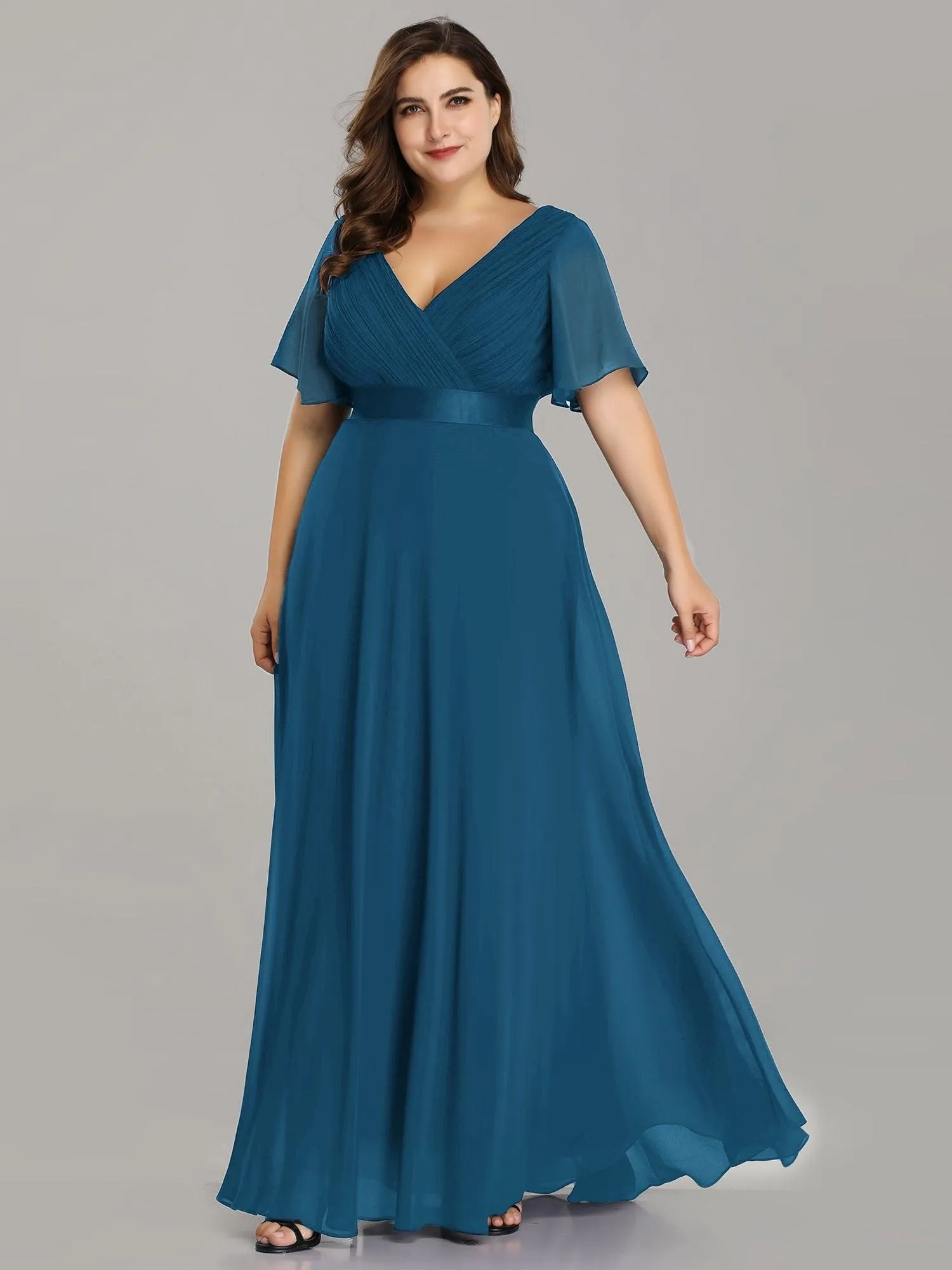 Robe de Soirée Grande Taille Empire avec Manches Flottantes