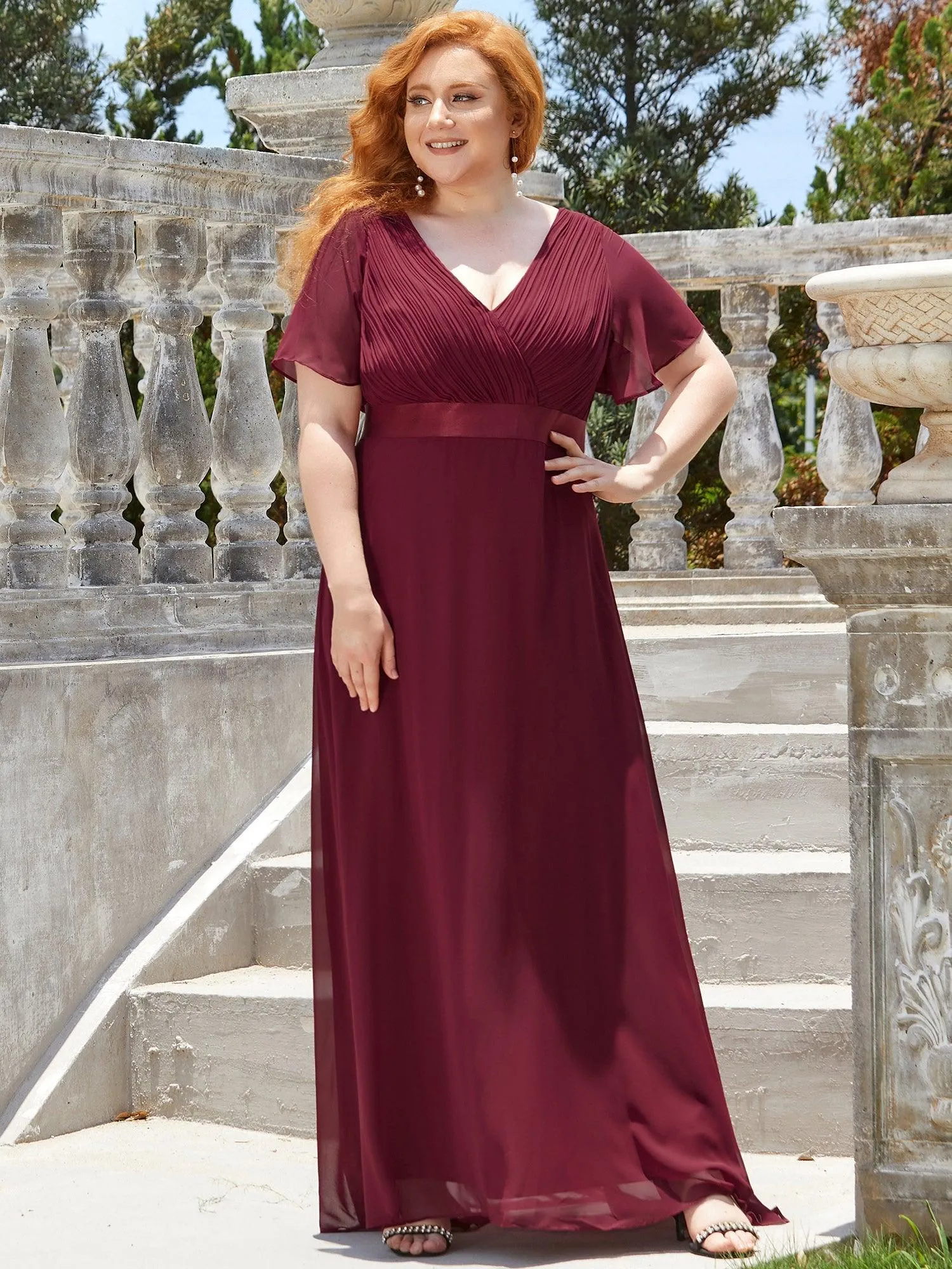 Robe de Soirée Grande Taille Empire avec Manches Flottantes
