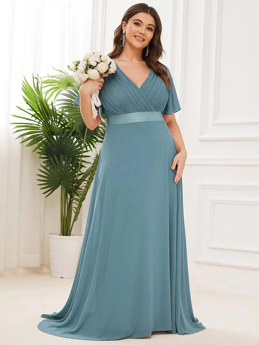 Robe de Soirée Grande Taille Empire avec Manches Flottantes