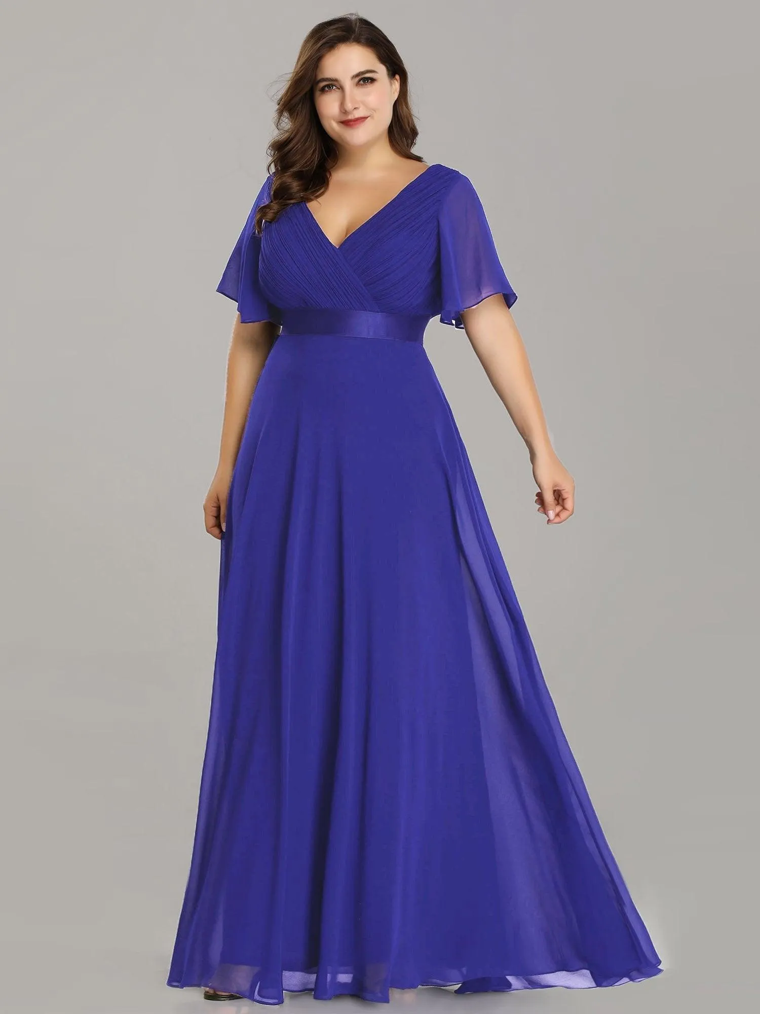 Robe de Soirée Grande Taille Empire avec Manches Flottantes