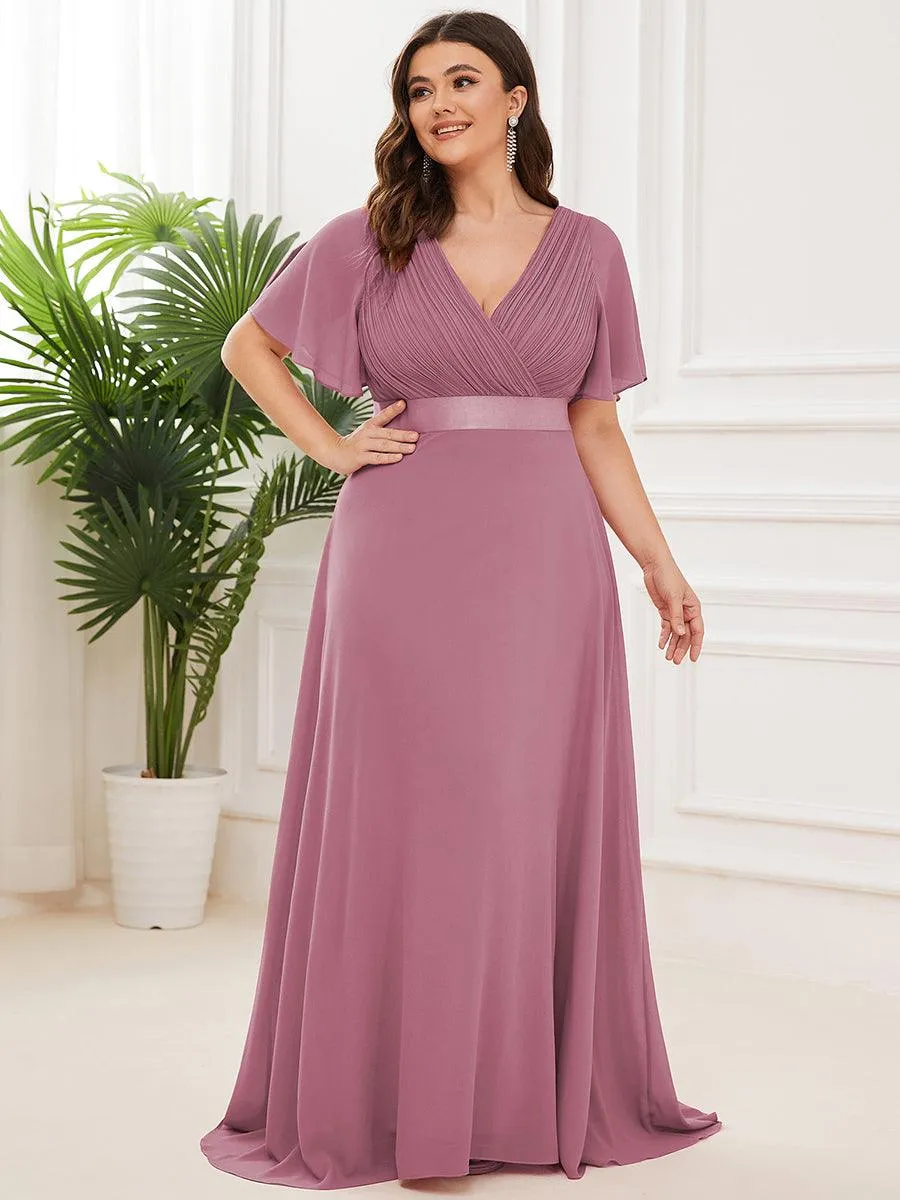 Robe de Soirée Grande Taille Empire avec Manches Flottantes