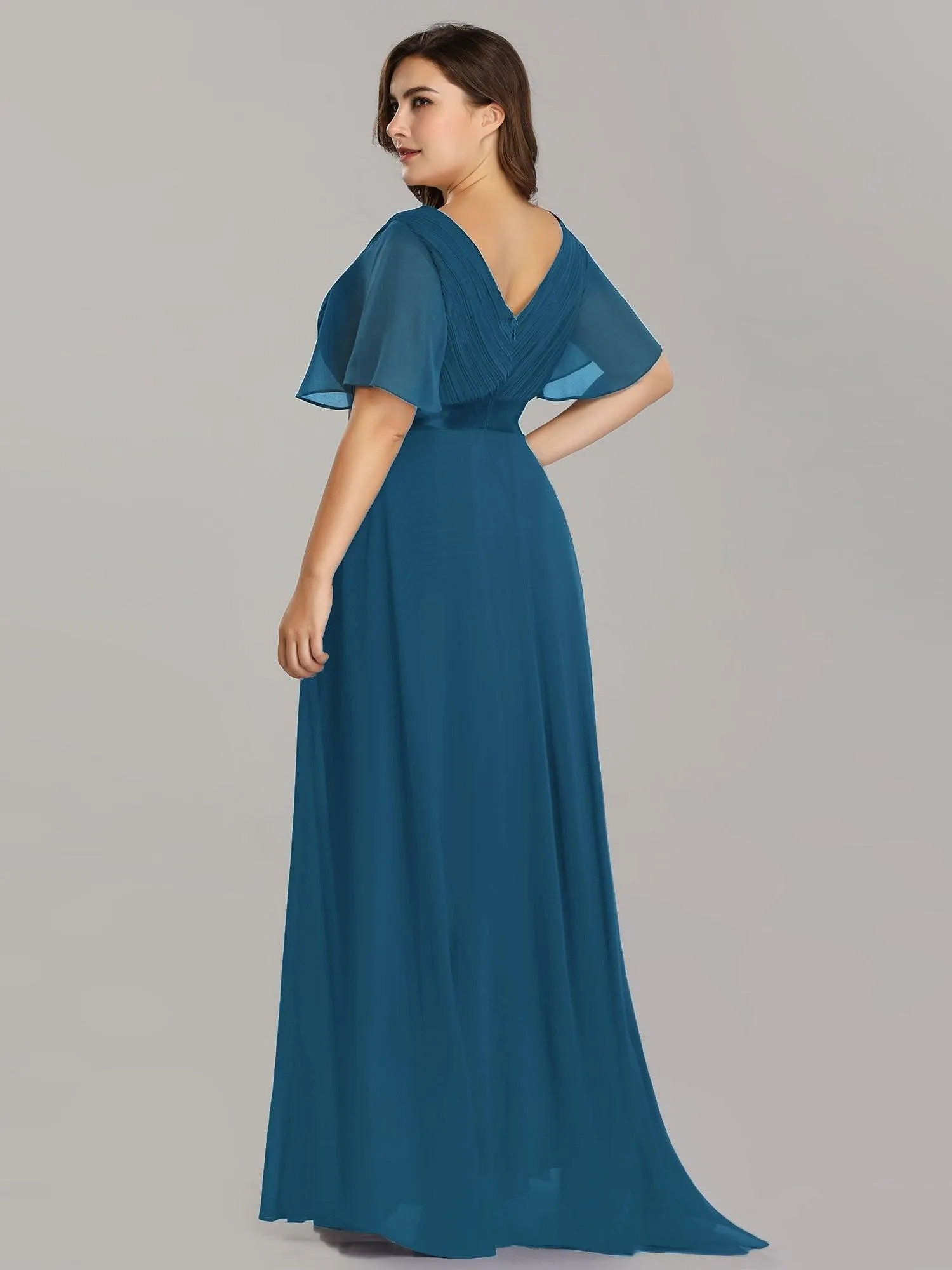 Robe de Soirée Grande Taille Empire avec Manches Flottantes
