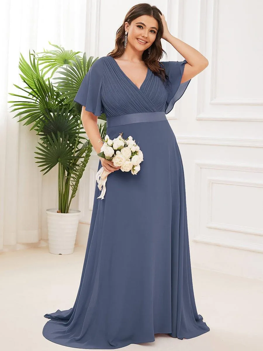 Robe de Soirée Grande Taille Empire avec Manches Flottantes