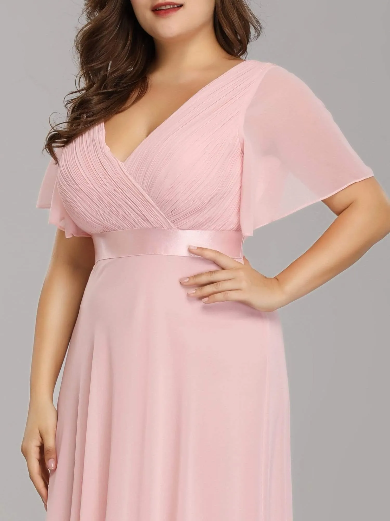 Robe de Soirée Grande Taille Empire avec Manches Flottantes