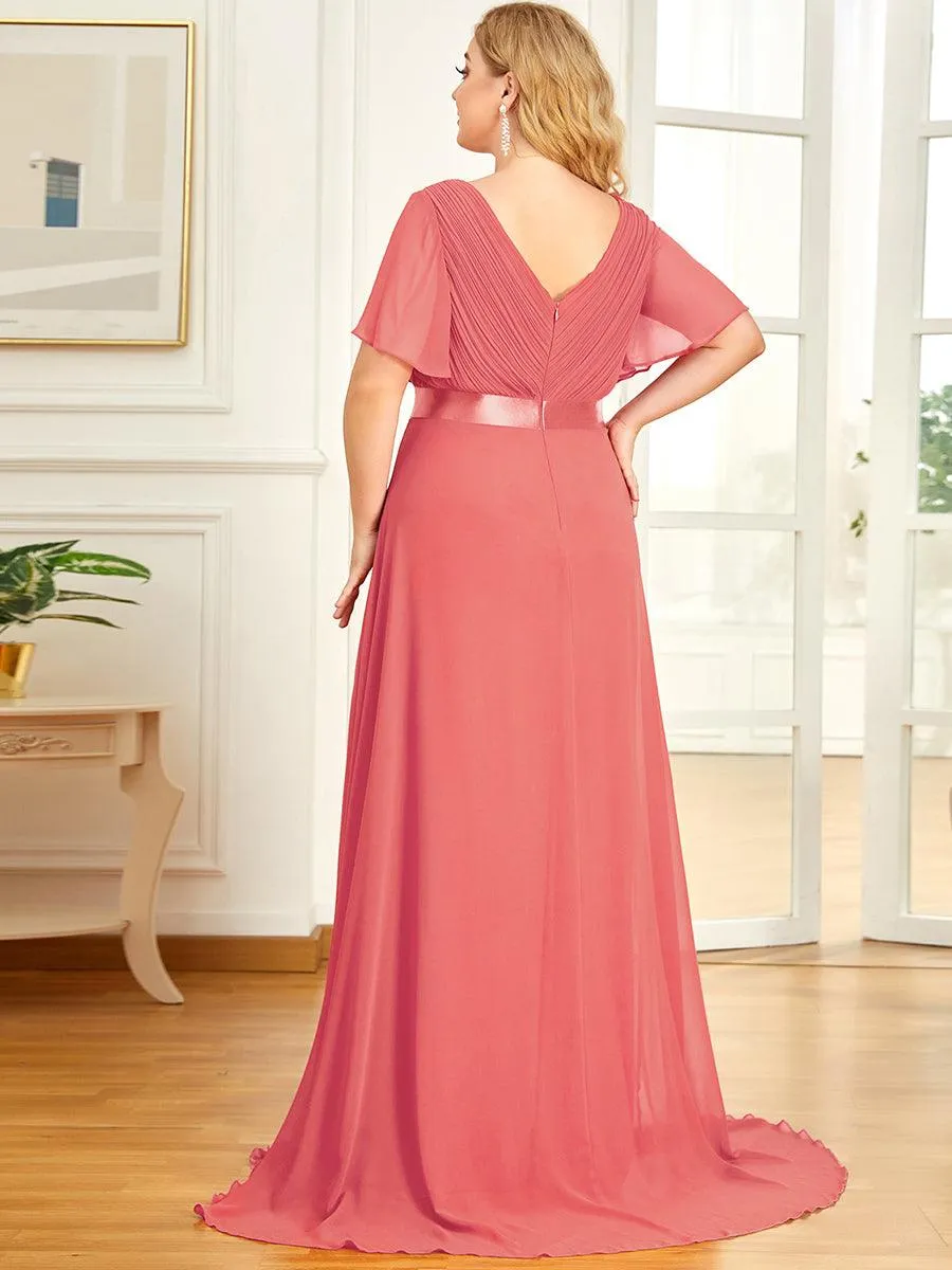 Robe de Soirée Grande Taille Empire avec Manches Flottantes
