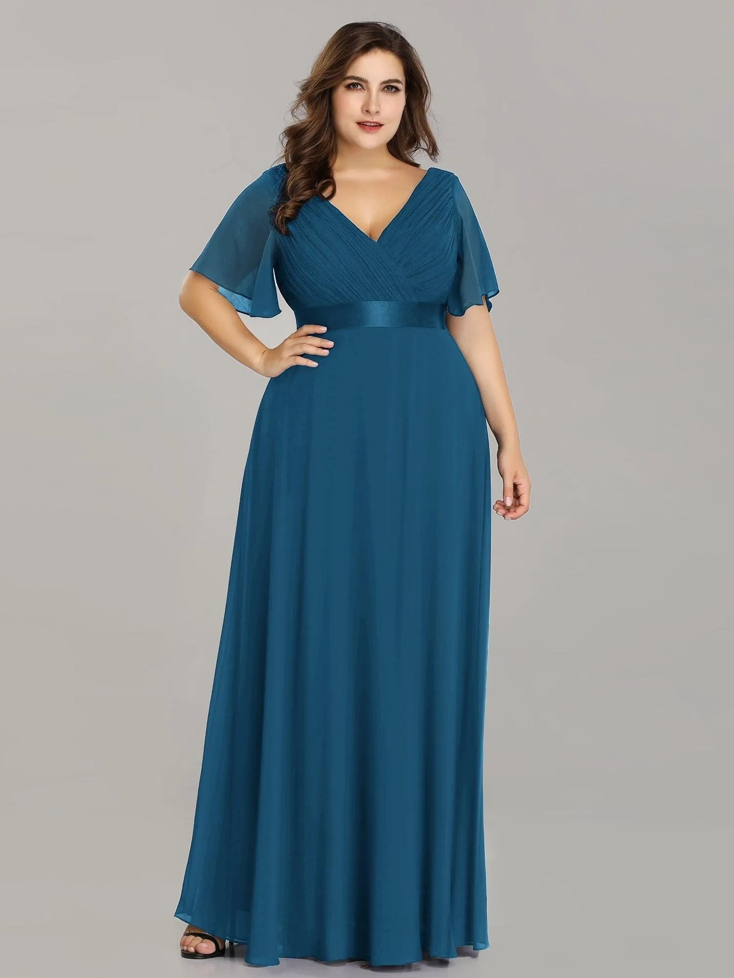 Robe de Soirée Grande Taille Empire avec Manches Flottantes