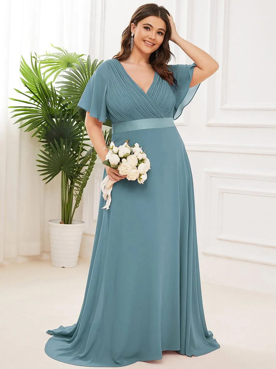 Robe de Soirée Grande Taille Empire avec Manches Flottantes