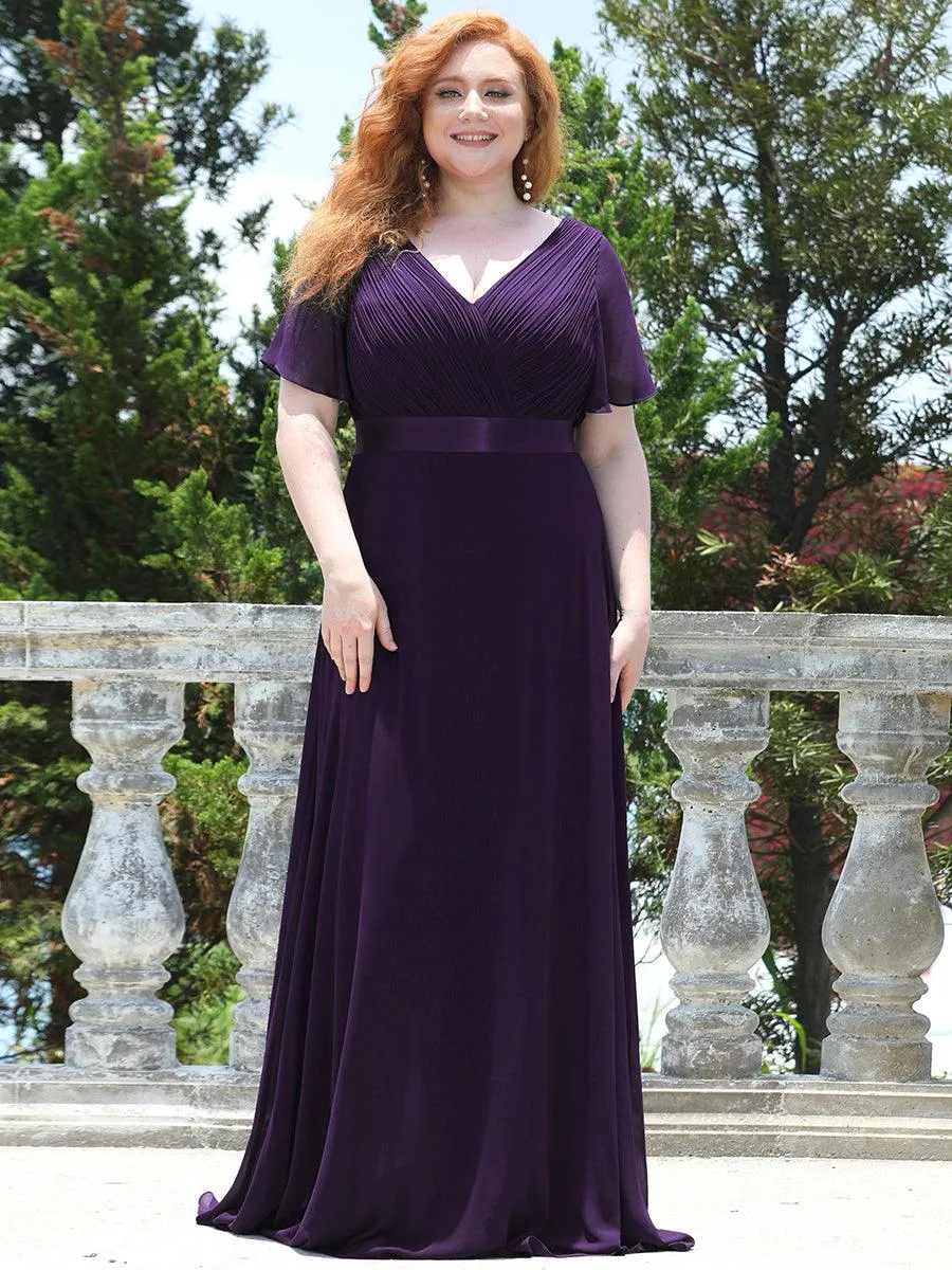Robe de Soirée Grande Taille Empire avec Manches Flottantes