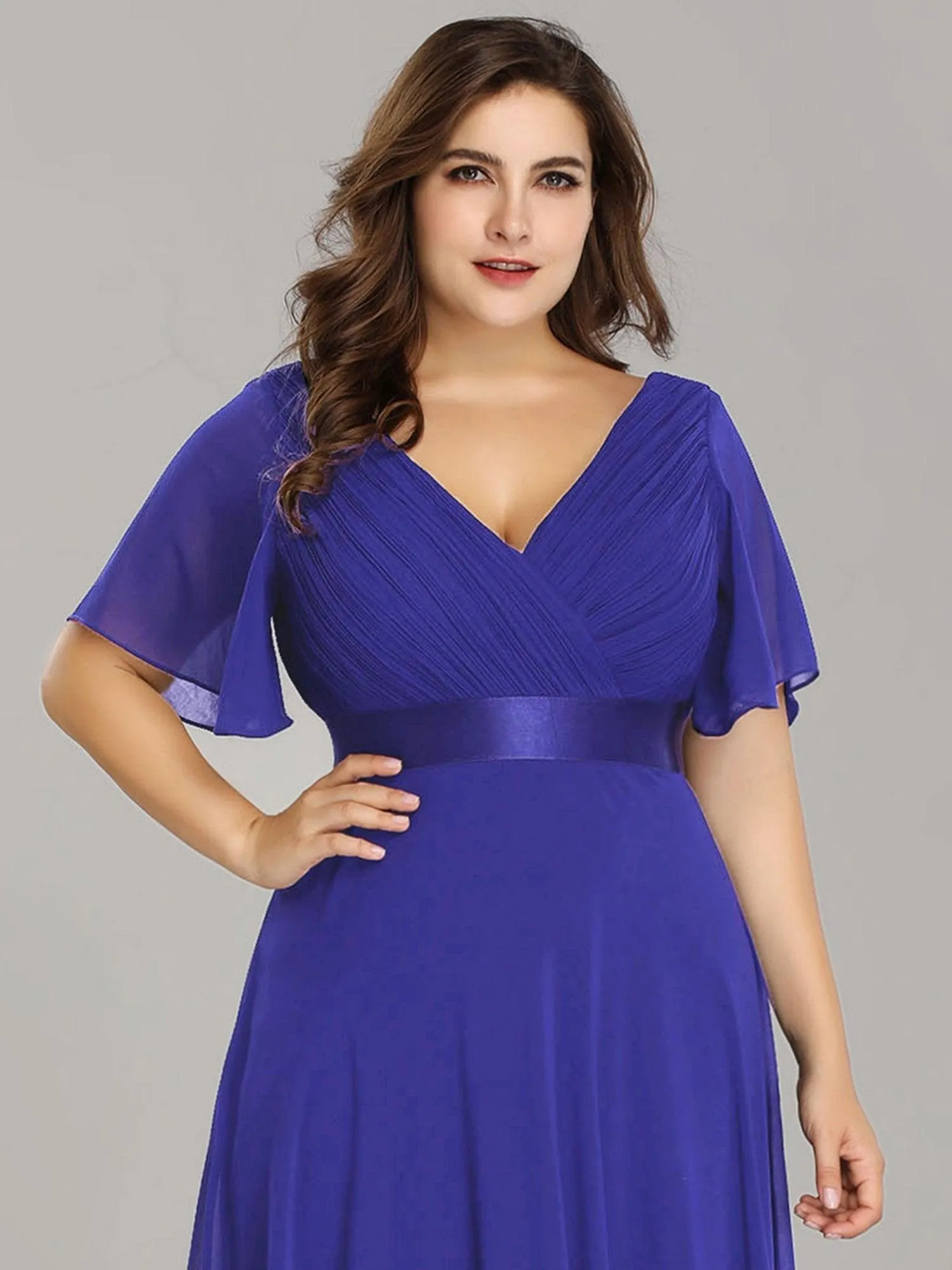 Robe de Soirée Grande Taille Empire avec Manches Flottantes