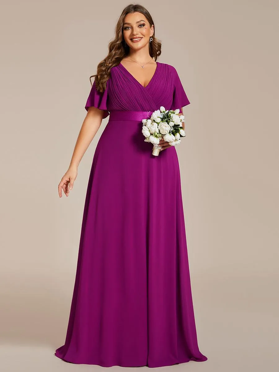Robe de Soirée Grande Taille Empire avec Manches Flottantes
