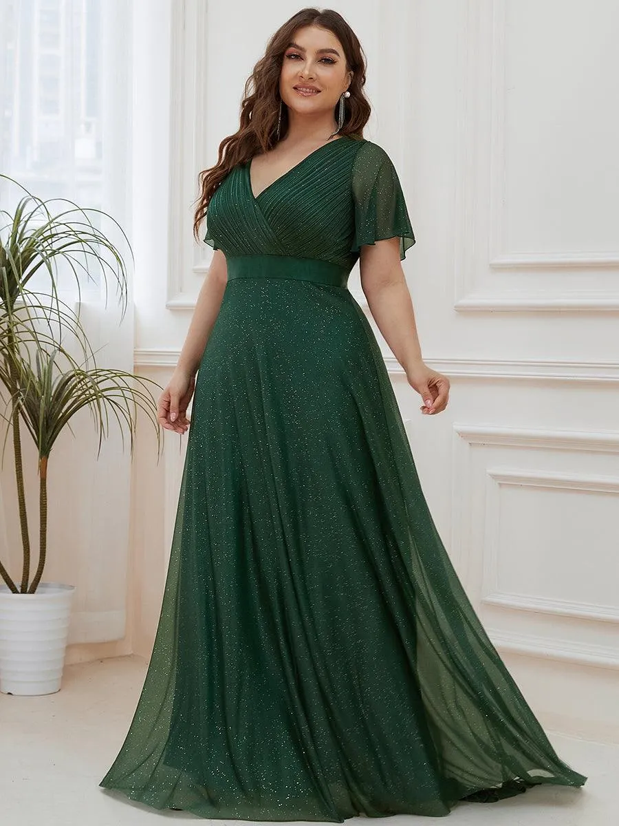 Robe de soirée longue scintillante à col en V et à manches flottantes