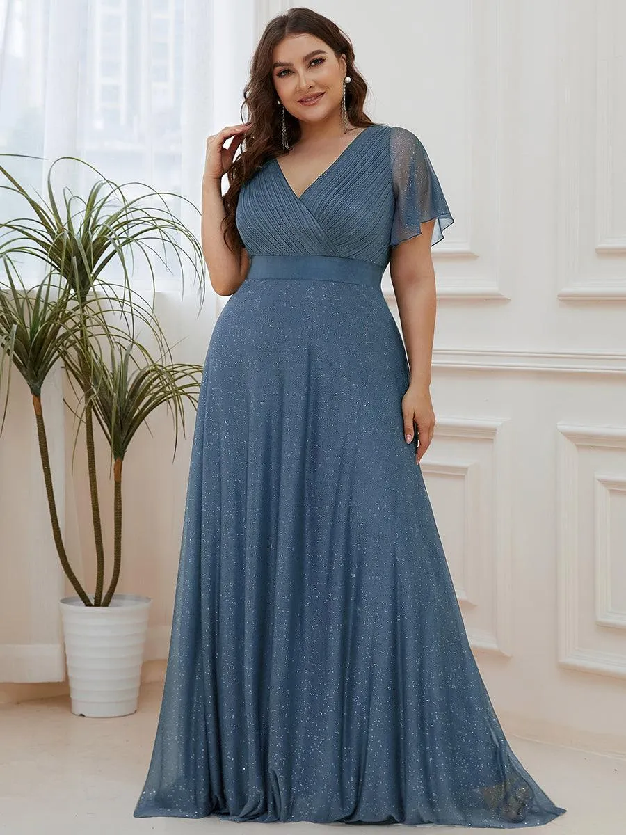 Robe de soirée longue scintillante à col en V et à manches flottantes
