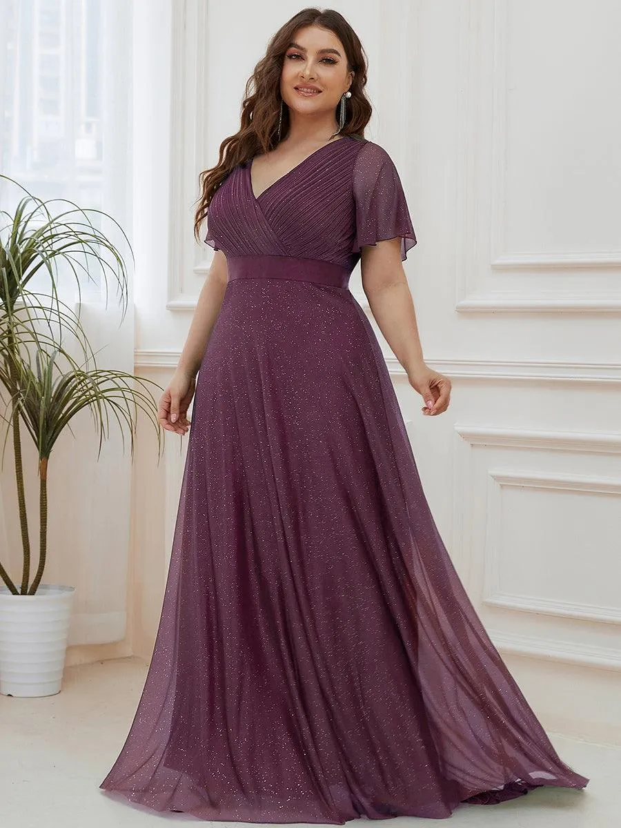 Robe de soirée longue scintillante à col en V et à manches flottantes