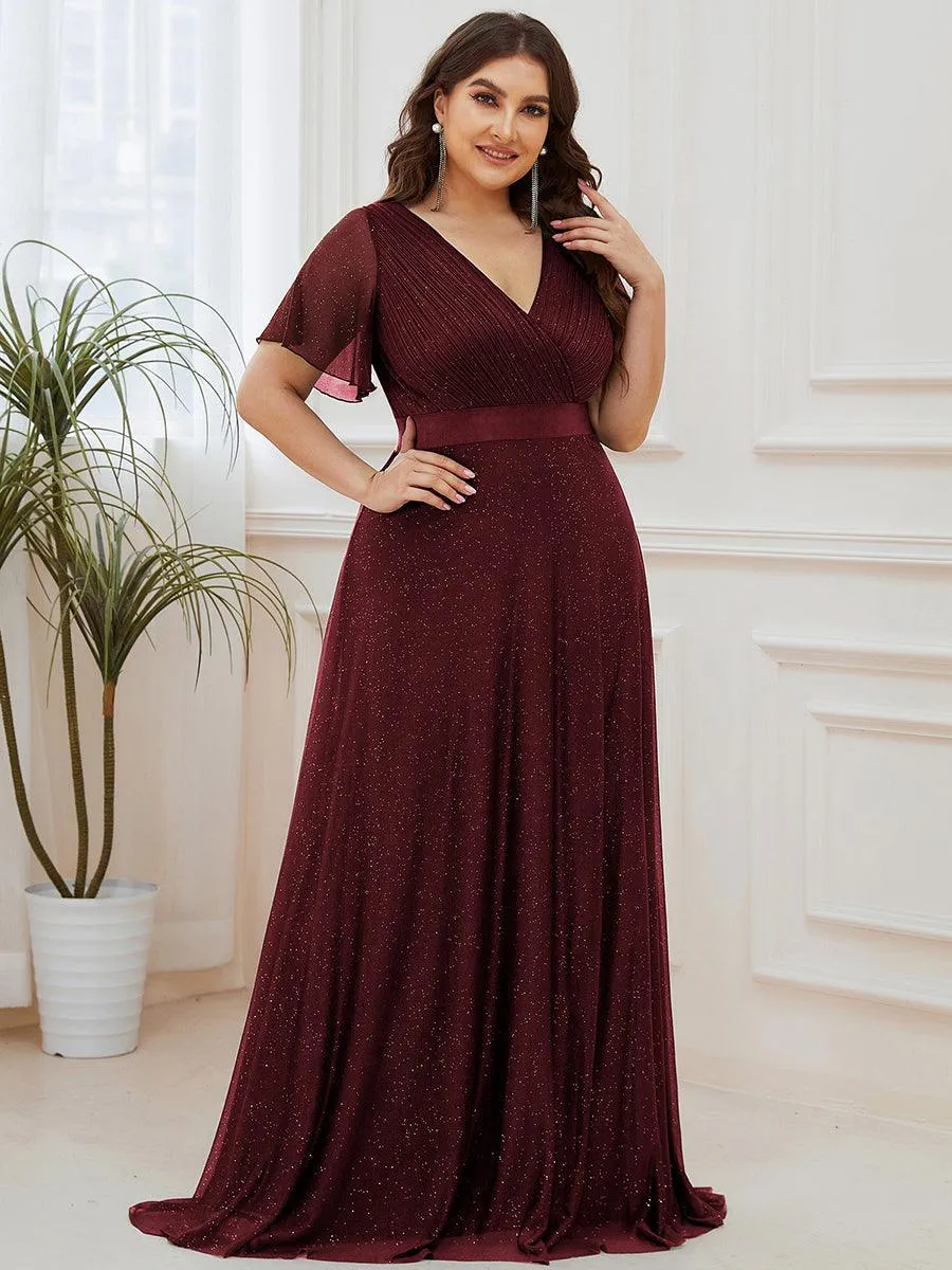 Robe de soirée longue scintillante à col en V et à manches flottantes