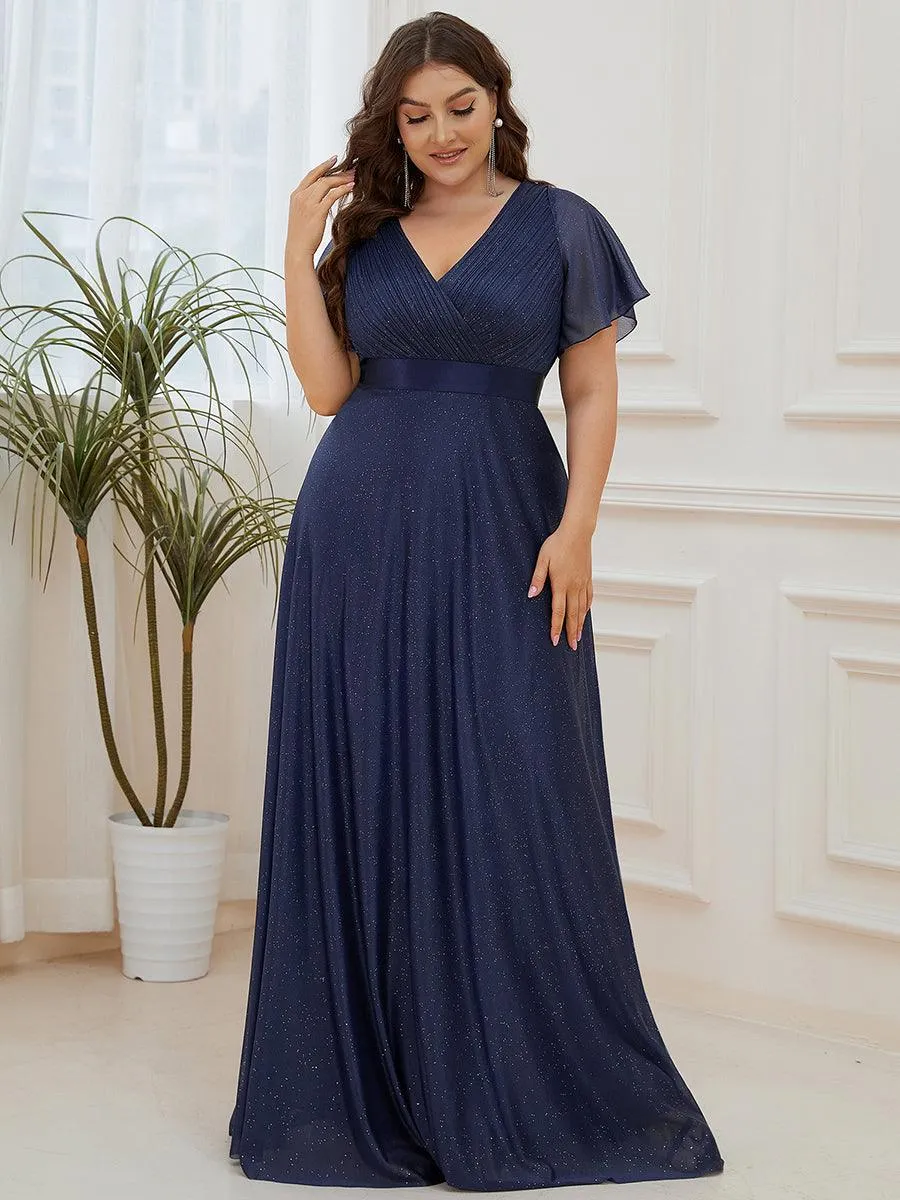 Robe de soirée longue scintillante à col en V et à manches flottantes
