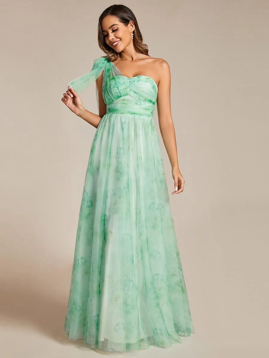 Robe de soirée taille empire florale sans bretelles multidirectionnelle avec plissé(Vente finale)
