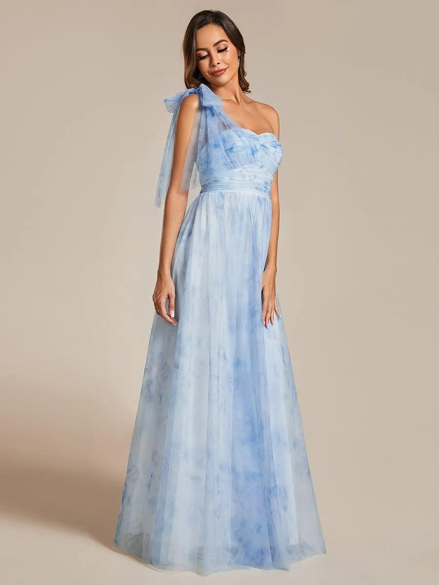 Robe de soirée taille empire florale sans bretelles multidirectionnelle avec plissé(Vente finale)