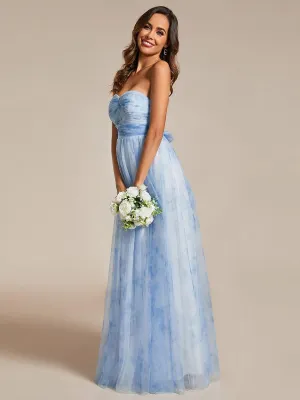 Robe de soirée taille empire florale sans bretelles multidirectionnelle avec plissé(Vente finale)