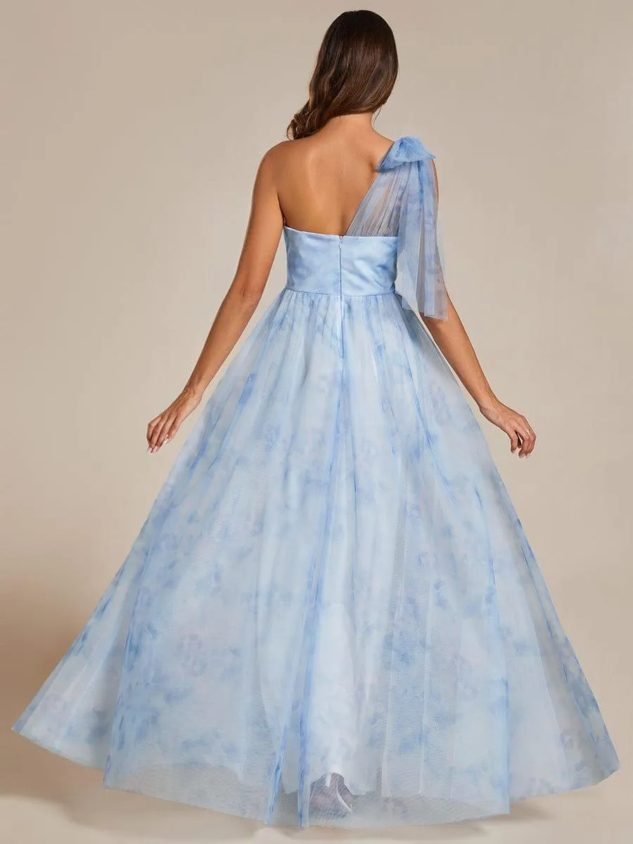 Robe de soirée taille empire florale sans bretelles multidirectionnelle avec plissé(Vente finale)