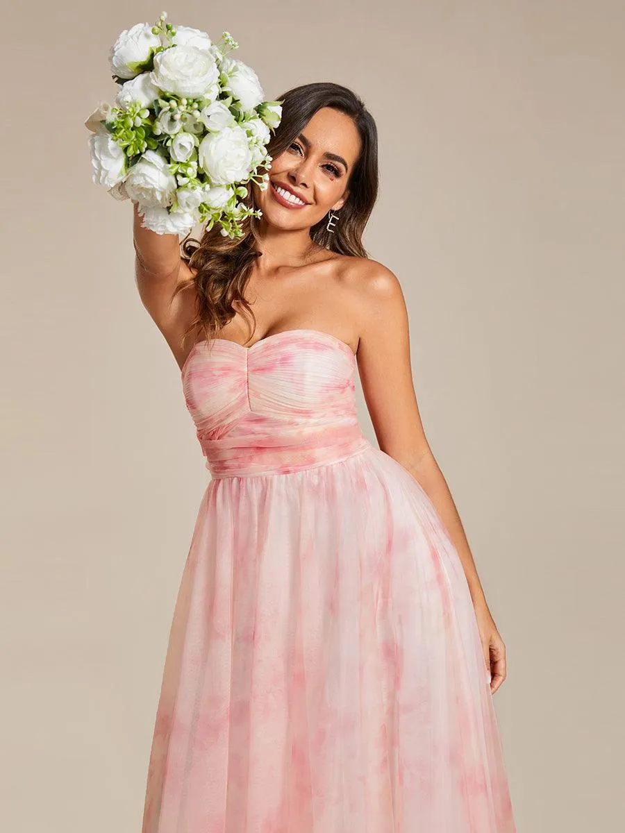 Robe de soirée taille empire florale sans bretelles multidirectionnelle avec plissé(Vente finale)
