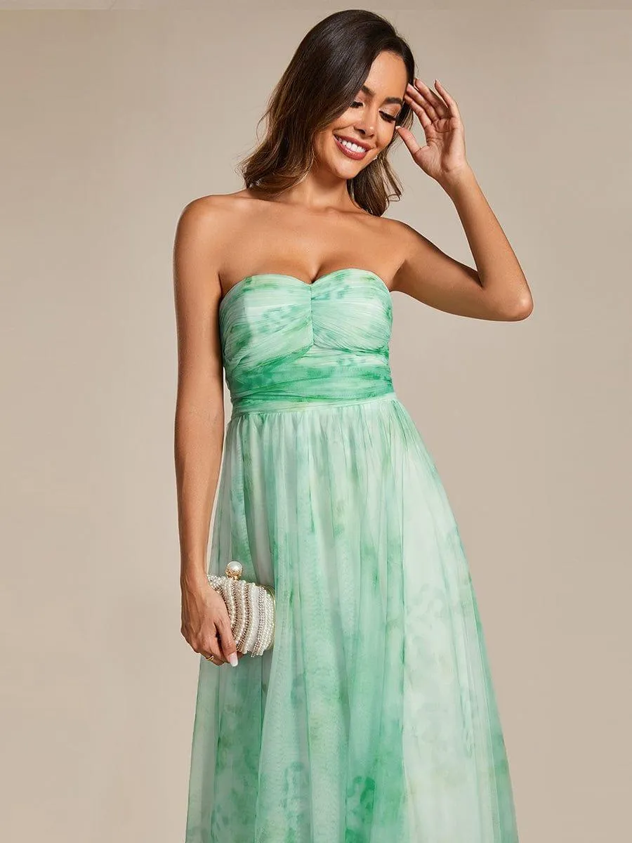 Robe de soirée taille empire florale sans bretelles multidirectionnelle avec plissé(Vente finale)