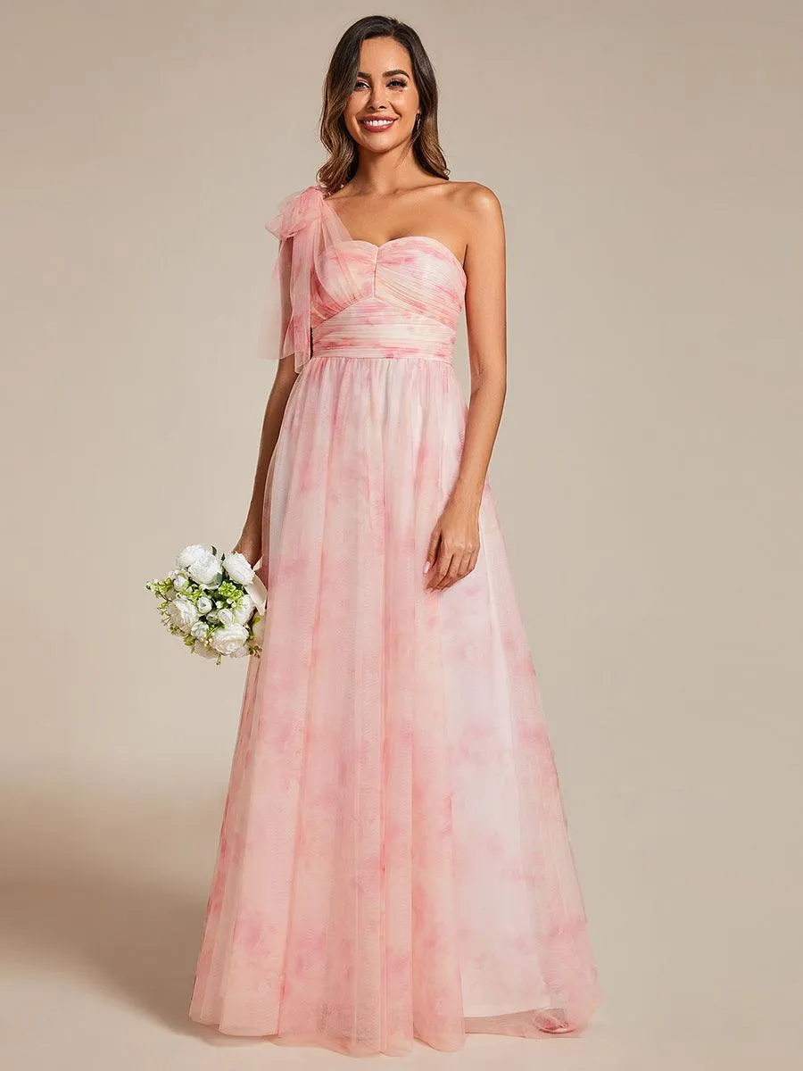 Robe de soirée taille empire florale sans bretelles multidirectionnelle avec plissé(Vente finale)