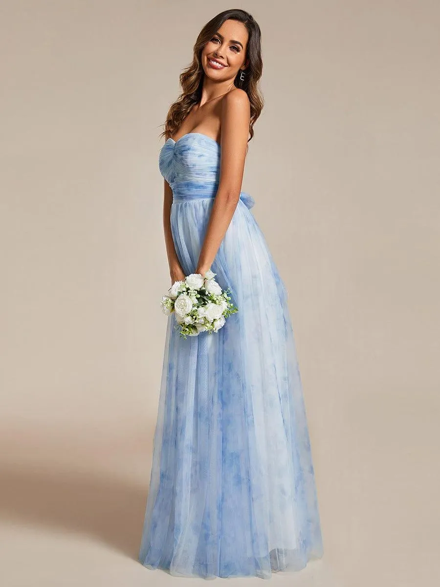 Robe de soirée taille empire florale sans bretelles multidirectionnelle avec plissé(Vente finale)