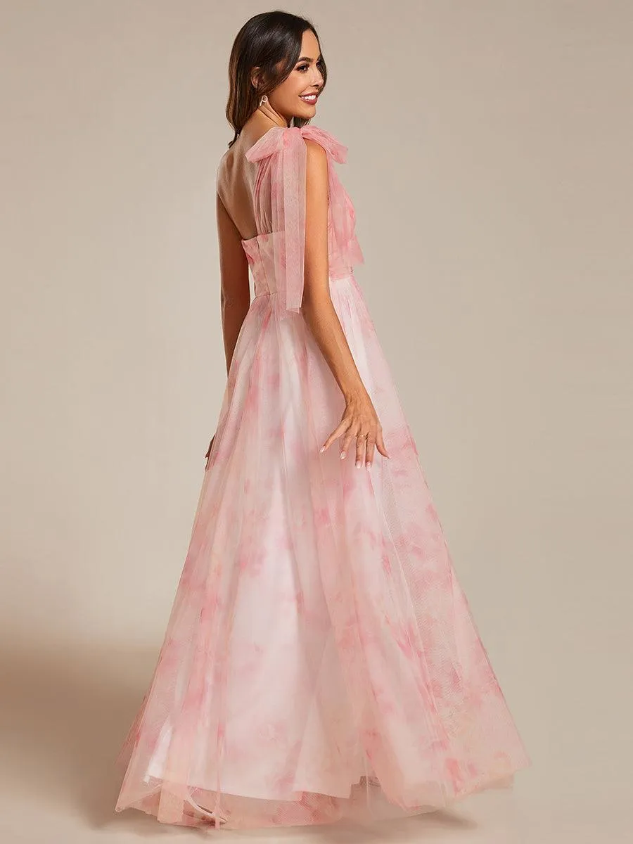 Robe de soirée taille empire florale sans bretelles multidirectionnelle avec plissé(Vente finale)