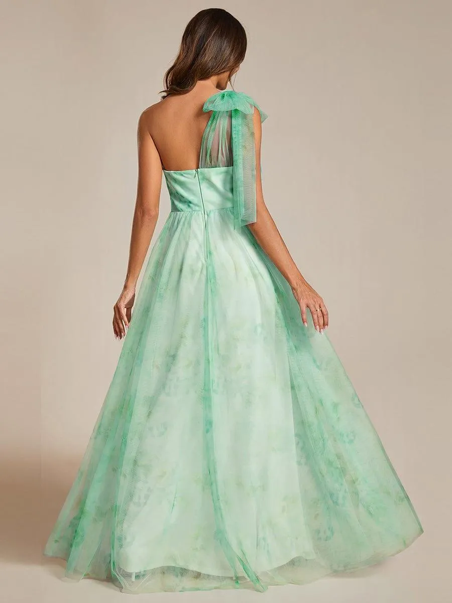 Robe de soirée taille empire florale sans bretelles multidirectionnelle avec plissé(Vente finale)