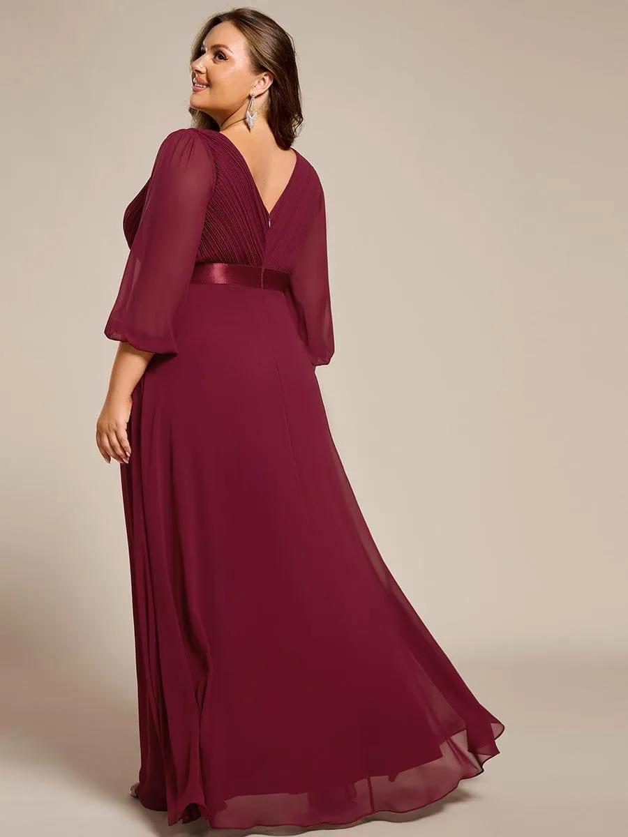 Robe de soirée trapèze taille empire en mousseline à manches longues